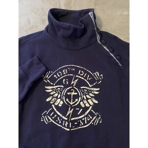Polo Ralph Lauren Sweatshirt Sz M Blue Funnel Neck Button Nautical Anchor Preppy
